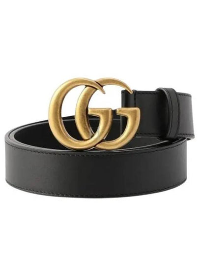 Men's GG Marmont Double G Buckle Gold Hardware Leather Belt Black - GUCCI - BALAAN 2