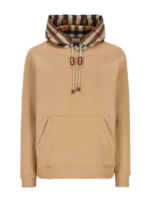 Check Cotton Blend Hoodie Camel Beige - BURBERRY - BALAAN 1