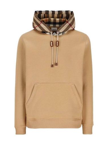 Check Cotton Blend Hoodie Camel Beige - BURBERRY - BALAAN 1