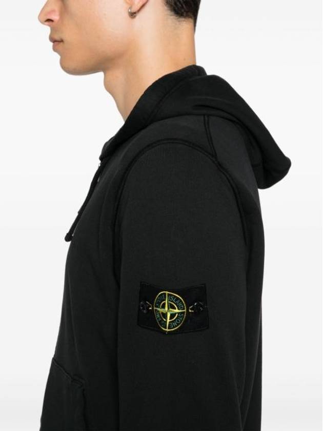 Organic Cotton Fleece Zip-Up Hoodie Black - STONE ISLAND - BALAAN 3