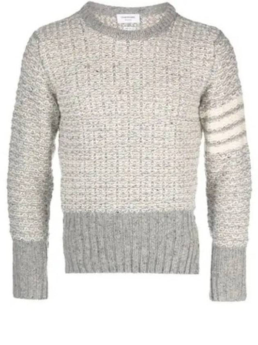 4 Bar Stripe Melange Effect Wool Knit Top Grey - THOM BROWNE - BALAAN 2