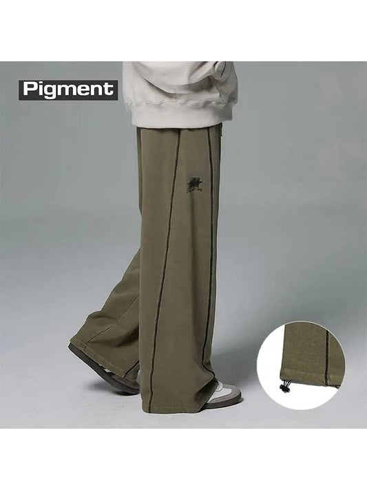 Pigment Stitch Wide Sweatpants Khaki - CRUMP - BALAAN 1