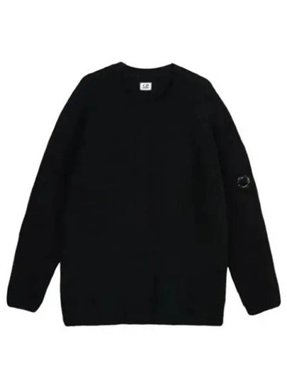 Chenille Cotton Crew Neck Knit Top Black - CP COMPANY - BALAAN 2