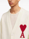 Heart Logo V Neck Wool Cardigan Off White - AMI - BALAAN 5