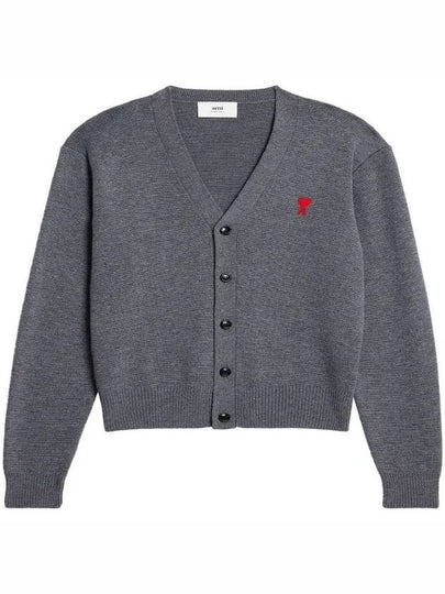 Small Heart Logo Wool Merino Cardigan Grey - AMI - BALAAN 2