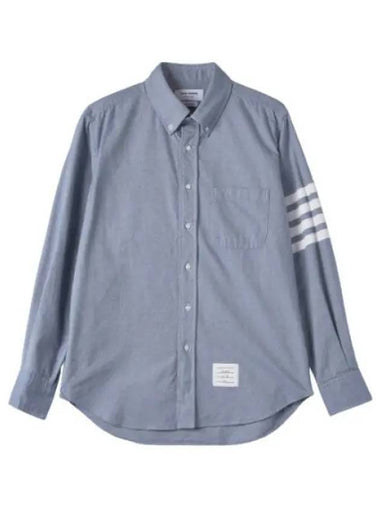 Solid flannel shirting diagonal name tag straight fit shirt light blue - THOM BROWNE - BALAAN 1