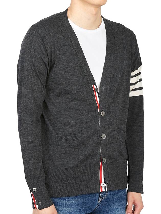 Men's Sustainable Classic Diagonal Wool Cardigan Dark Grey - THOM BROWNE - BALAAN 5