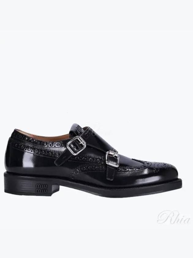 Brogue Leather Monk Strap Black - MIU MIU - BALAAN 2