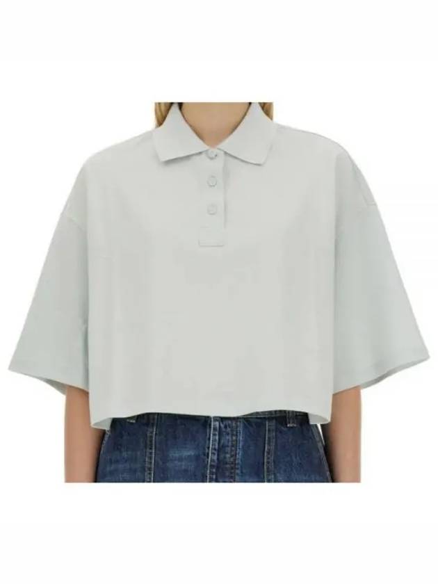 Cropped Cotton Piquet Polo Shirt Blue - BOTTEGA VENETA - BALAAN 2