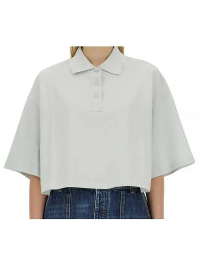 Cropped Cotton Piquet Polo Shirt Blue - BOTTEGA VENETA - BALAAN 2