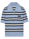 Striped Knit Silk Cotton Polo Shirt Blue - MIU MIU - BALAAN 10