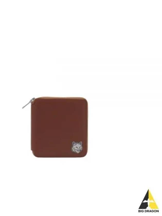 Fox Head Square Zipper Half Wallet Brown - MAISON KITSUNE - BALAAN 2