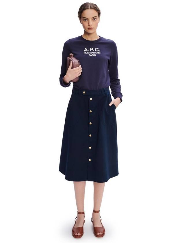 Jamie Mid Waist Cotton A-Line Skirt Dark Navy - A.P.C. - BALAAN 4