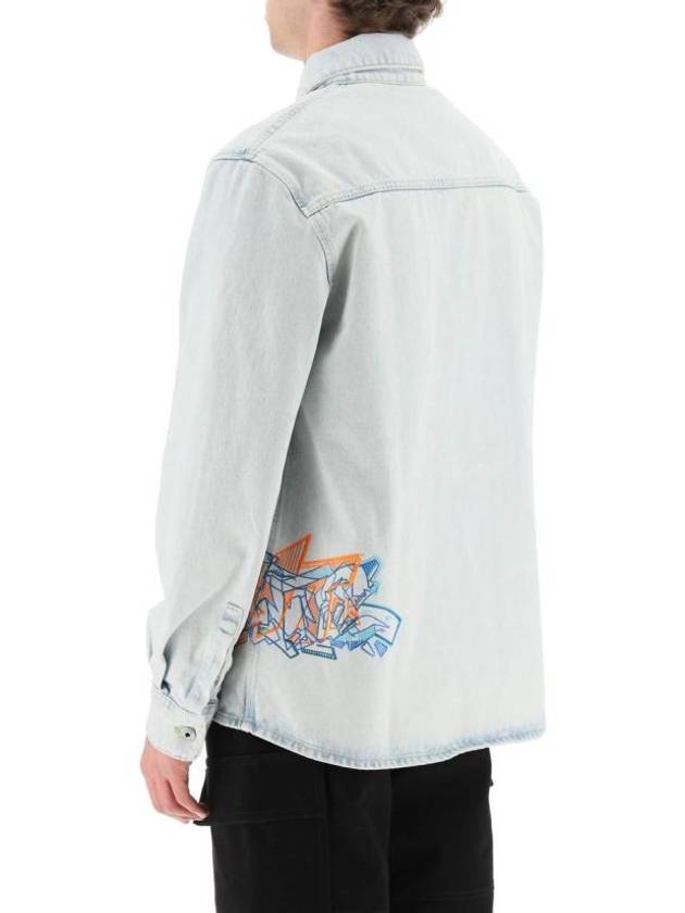 Graffiti Embroidered Button Denim Jacket Light Blue - OFF WHITE - BALAAN 2