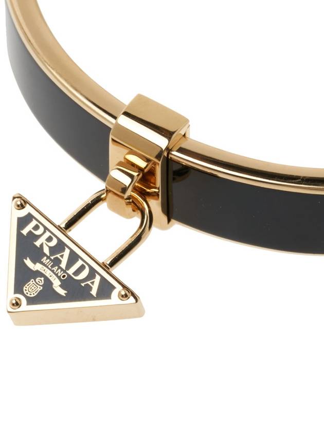 Triangle Logo Plaque Metal Bracelet Black Gold - PRADA - BALAAN 7