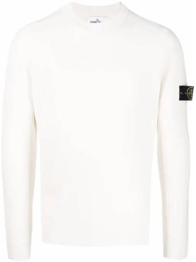 Wappen Patch Crew Neck Ribbed Wool Knit Top Ivory - STONE ISLAND - BALAAN 2