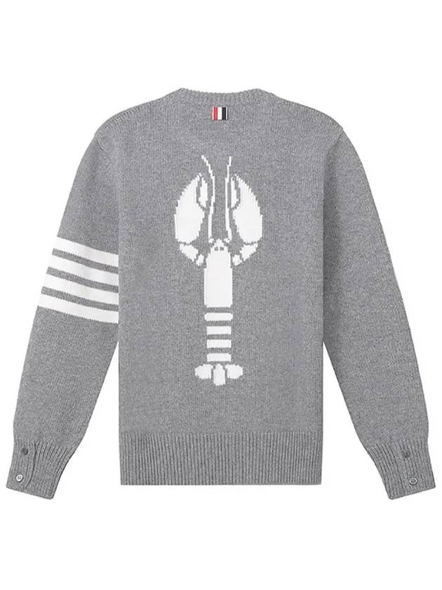 Women's 4 Bar Stripe Lobster Intarsia Merino Wool Knit Top Light Grey - THOM BROWNE - BALAAN 3