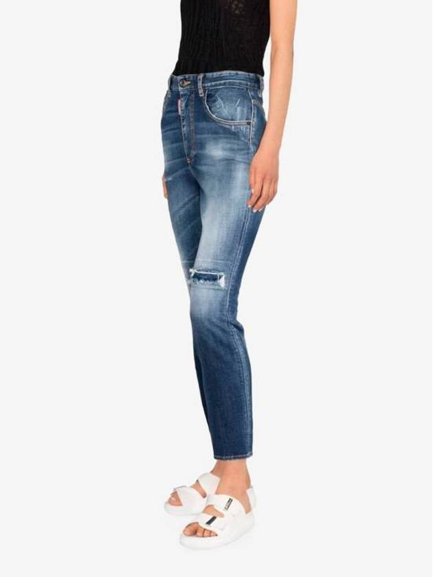 Diss Detail High Waist Cropped Twiggy Jeans Blue - DSQUARED2 - BALAAN 4