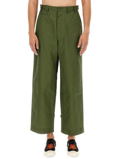 Logo Patch Mid-Rise Wide Pants Dark Khaki - KENZO - BALAAN 2