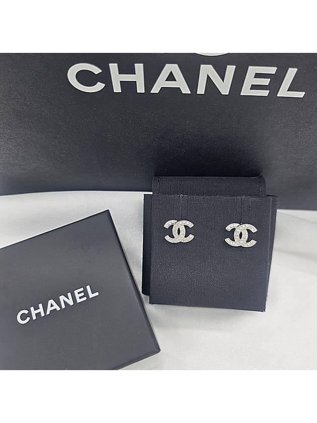 CC Logo Crystal Stud Earrings Silver - CHANEL - BALAAN 3