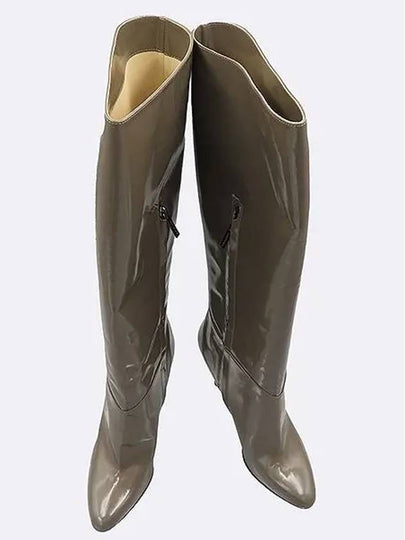 Moss Gray Glossy Leather Women s Long Boots 245MM - JIMMY CHOO - BALAAN 2