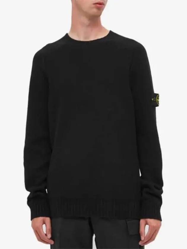 Waffen Patch Round Neck Wool Knit Top Black - STONE ISLAND - BALAAN 2