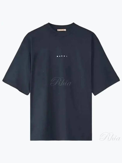 Logo Organic Cotton Short Sleeve T-Shirt Navy - MARNI - BALAAN 2