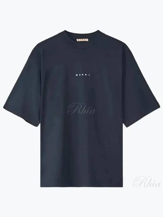 Logo Organic Cotton Short Sleeve T-Shirt Navy - MARNI - BALAAN 2