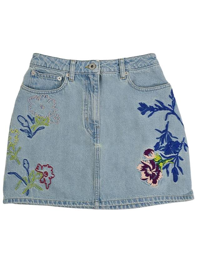 Women s Floral Embroidered Denim Mini Skirt FE52DJ2806B4 DT - KENZO - BALAAN 1