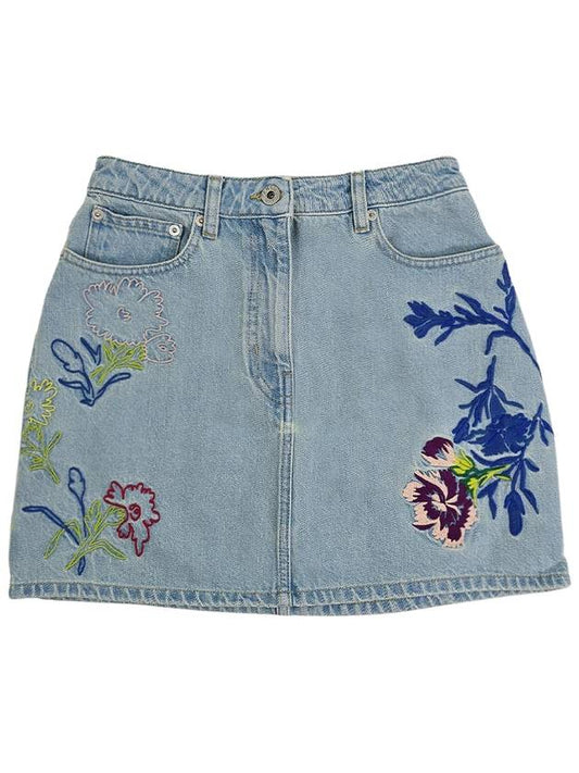Women s Floral Embroidered Denim Mini Skirt FE52DJ2806B4 DT - KENZO - BALAAN 1