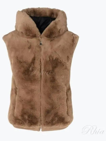 State Bunny Fur Hooded Vest Brown - MOOSE KNUCKLES - BALAAN 2