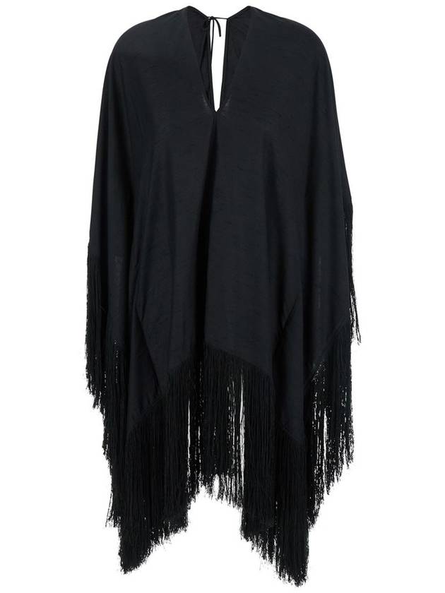 Black Kaftan With V Neck And Scarf Detail In Viscose Blend Woman - TALLER MARMO - BALAAN 1