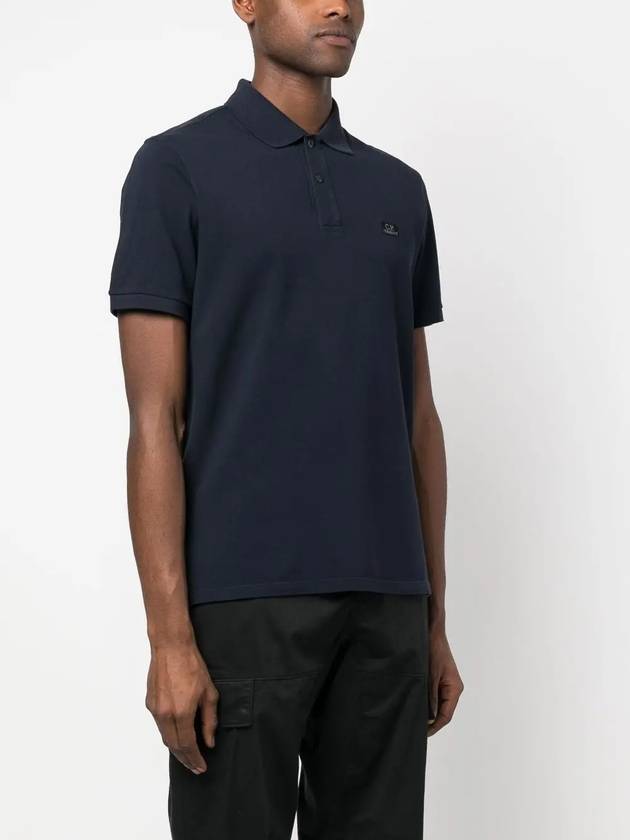 Men's Cotton Logo Patch Short Sleeve Polo Shirt Navy - CP COMPANY - BALAAN 4