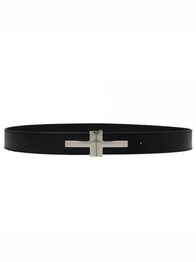 Logo Decorated Leather Belt Black - TOM FORD - BALAAN 2