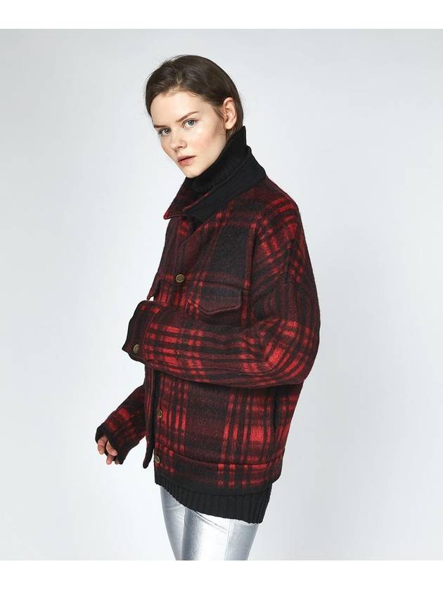 Red mohair blend checked jacket - LANEUS - BALAAN 4