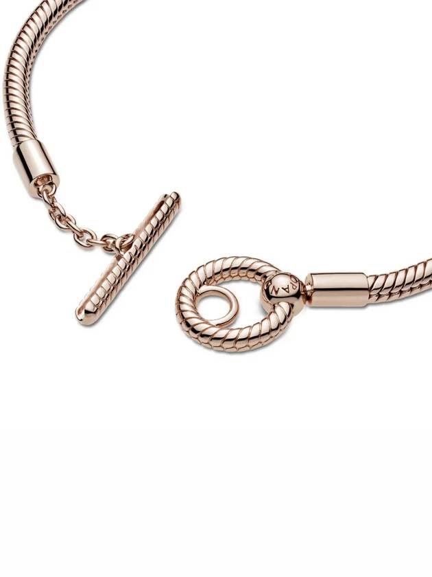 Moment T-Bar Snake Chain Bracelet Rose Gold - PANDORA - BALAAN 4