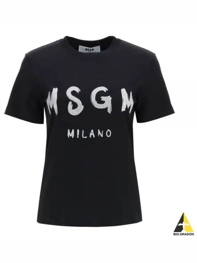 Glitter Logo Crewneck Short Sleeve T Shirt Black - MSGM - BALAAN 2