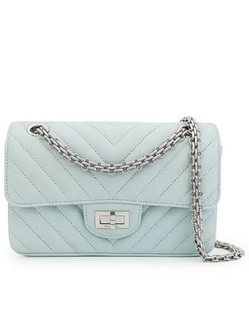 Chevron 2 55 Bag Mini Mint Silver Calfskin 4ET0929 - CHANEL - BALAAN 1