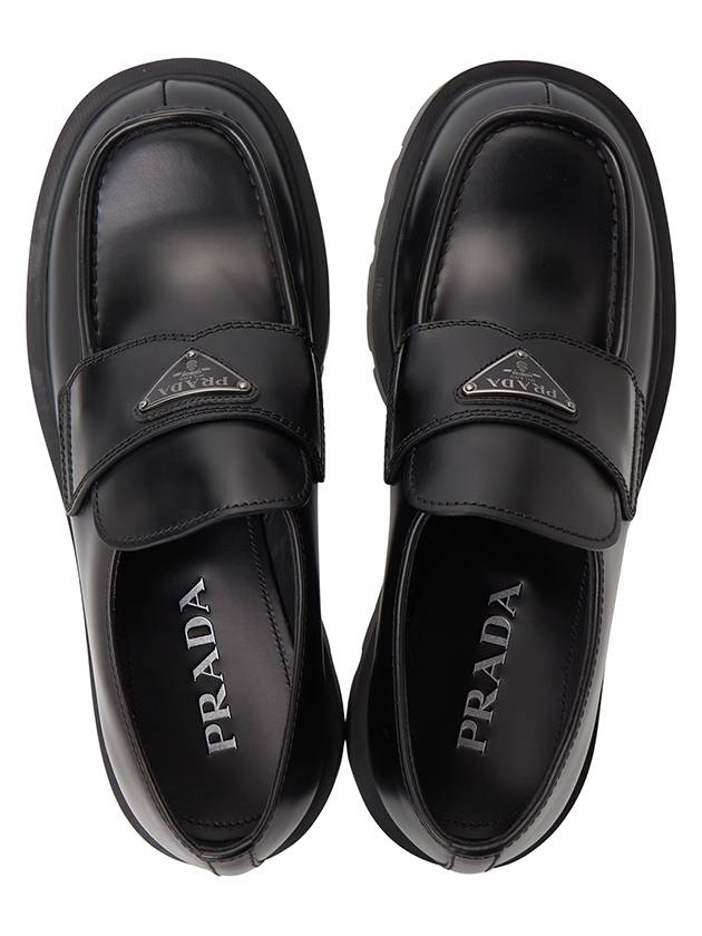 Triangle Logo Brushed Leather Loafers Black - PRADA - BALAAN 3