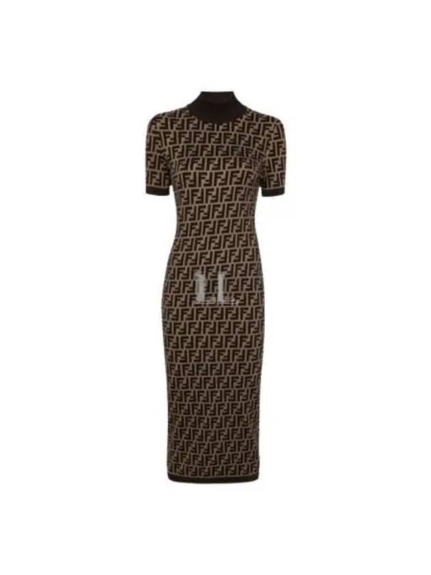 FF Cotton Midi Dress Brown - FENDI - BALAAN 2