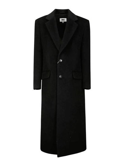 Embroidered Logo Virgin Wool Mohair Blend Single Coat Black - MAISON MARGIELA - BALAAN 2