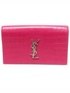 400409 Pink crocodile pattern silver logo monogram clutch - SAINT LAURENT - BALAAN 1