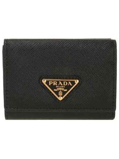 Women's Triangle Logo Saffiano Compact Half Wallet Black - PRADA - BALAAN 2