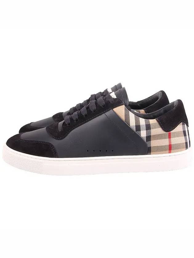 Checked Leather Suede Low Top Sneakers Black - BURBERRY - BALAAN 6