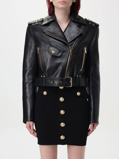 Biker Belted Leather Jacket Black - BALMAIN - BALAAN 2