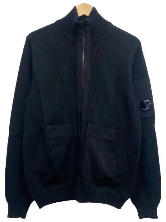 Lens Patch Pocket Knit Zip-up Jacket Black - CP COMPANY - BALAAN.