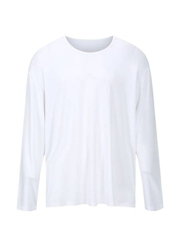 Semi U Neck Plain Long Sleeve T-Shirt White - MAVRK - BALAAN 1