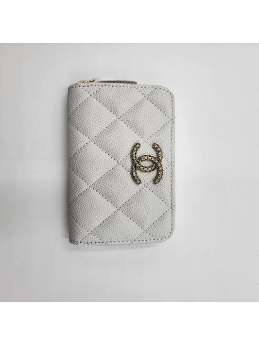 Women's season zipper card wallet caviar white gold AP3186 card wallet - CHANEL - BALAAN 1