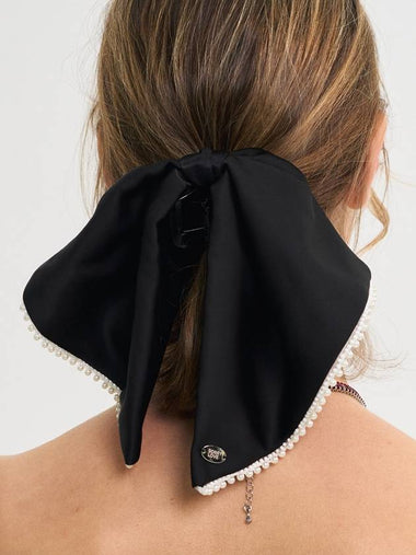 Satin Pearl Trim Ribbon Hair Pin Black - SORRY TOO MUCH LOVE - BALAAN 1