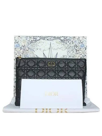 S5086UWHC Gold Logo Black Leather Caro Clutch Bag - DIOR - BALAAN 1